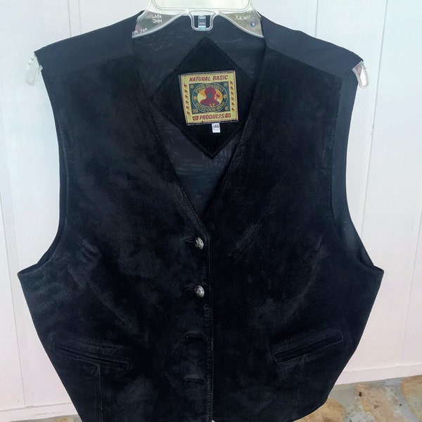 Black Suede Men's Vest, size 46, Four Seasons Outdoor Wear-Natural Basic Products, Excellent Condition