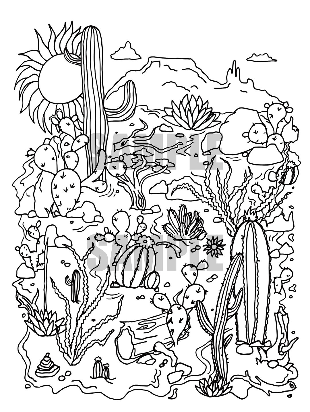 Desert Landscape || Adult Coloring Page 14 - Etsy