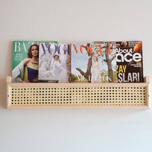Rattan Cane Magazine Rack for Wall - Floating Shelf Magazine Holder - Boho Magazine Organizer - Housewarming Gift - Reading Corner - Xmas