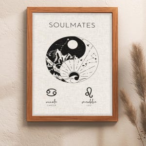 Personalised Yin Yang Zodiac Wall Art with Names – Soulmate Gift Couple - Custom Framed Astrology Print for Anniversary Wedding Christmas