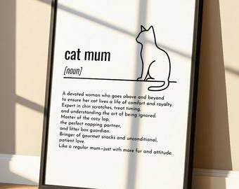 Personalized Framed Canvas for Pet Lover - Personalized Cat Mum Definition Fabric Print - Cat Mom Gift for Mothers Day - Funny Pet Wall Art