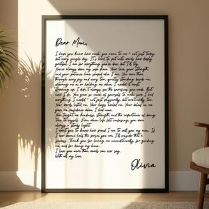 Carta personalizada escrita a mano enmarcada - Regalos sentimentales para mamá - Regalos para mamá - Regalos de cumpleaños para mamá - Regalo para el Día de la Madre - Agradecimiento para mamá