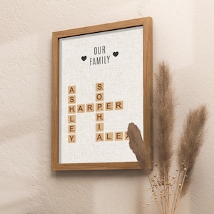 Personalised Scrabble Print - Mothers Day Gift from Husband - Custom Letter Fabric Prints - Family Name Art - Personal Gift for Mom Him Her
