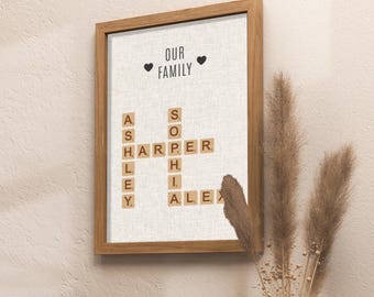 Personalised Scrabble Print - Mothers Day Gift from Husband - Custom Letter Fabric Prints - Family Name Art - Personal Gift for Mom Him Her