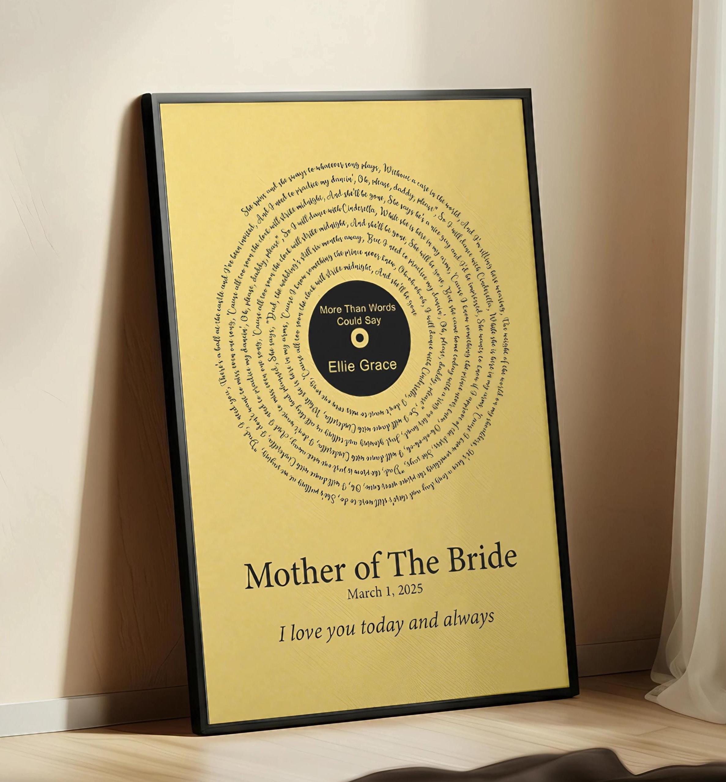 Custom Mother of the Bride Keepsake - Mothers Day Gift from Daughter - Personalized Foil Song Lyrics Print - Wedding Gift Mom - Gold Foil