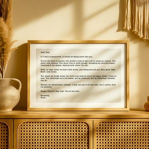 Carta personalizada enmarcada para papá - Arte en papel para el Día del Padre - Regalo de cumpleaños para papá de su hija o hijo - Mensaje escrito a mano como recuerdo para papá