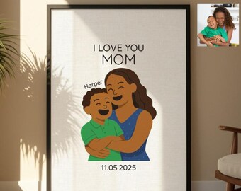 Custom Animated Mom & Child Portrait from Photo - Mothers Day Gift from Daughter - 1st Mothers Day - Gift from Son - Custom Portrait for Mom