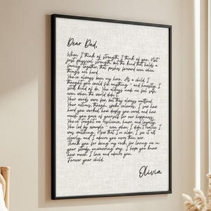 Impresión de tela con carta personalizada para papá: regalo manuscrito para el Día del Padre, cumpleaños o conmemoración. Regalo personalizado enmarcado para papá.