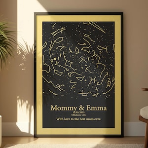Impression personnalisée encadrée de ciel nocturne avec noms et message - cadeau de fête des mères de sa fille - cadeau d&#39;anniversaire de maman - carte des étoiles en aluminium personnalisée pour maman