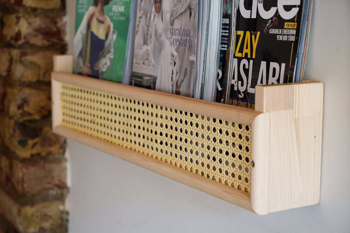 Rattan cane magazine rack floating shelf magazine holder Etsy