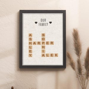 Personalised Scrabble Print - Mothers Day Gift from Husband - Custom Letter Fabric Prints - Family Name Art - Personal Gift for Mom Him Her