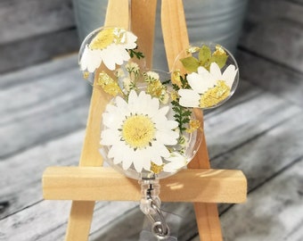 Flower Mouse Ear Badge Reel: Handmade Resin ID Badge