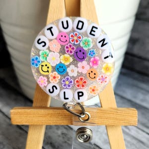 SLP Student badge reel, speech language pathologist gift, customized badge reel, clinical work ID, colorful retro badge reel, SLP gift