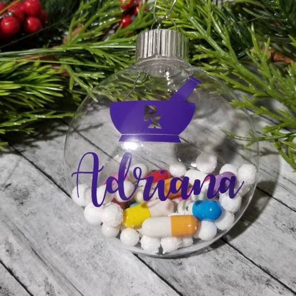 Pharmacy ornament, Pharmacy Tech ornament, Nurse ornament, Personalized ornament, pill ornament, pharmacy gift, nurse gift, CPhT, PharmD