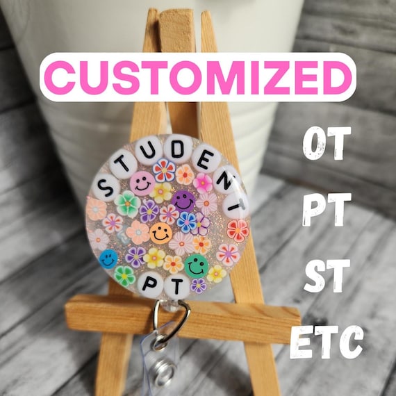PT student badge reel, OT student ID holder, Student teacher, customized gift, personalized work badge holder, physical therapy, vet tech