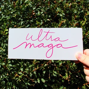 Ultra MAGA Cursive Decal for Trump, Republican, Conservative, bumper sticker, gift for women, laptop, water bottle, notebook