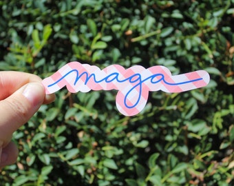 MAGA Cursive Sticker Gingham for Trump Supporter, Republican, Conservative, Trump 2024, Water Bottle, Laptop, Planner, notebook