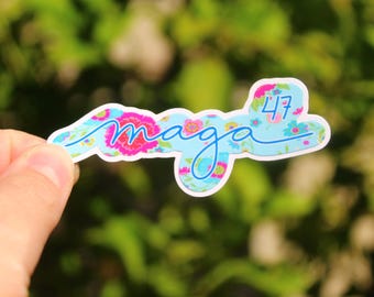 Maga 47 Cursive Sticker Blue for Trump 2024, Republican, Conservative, Trump 2024, Water Bottle, Laptop, Planner, notebook