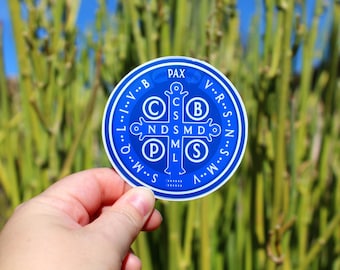 Catholic St. Benedict Medal in Blue for laptop, water bottle, planner, Confirmation, First Communion, Baptism, gift for men, gift for women