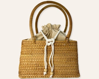 square rattan bag with handle - beige - Bali bag - straw bag - boho summer bag - boho crossbody purse