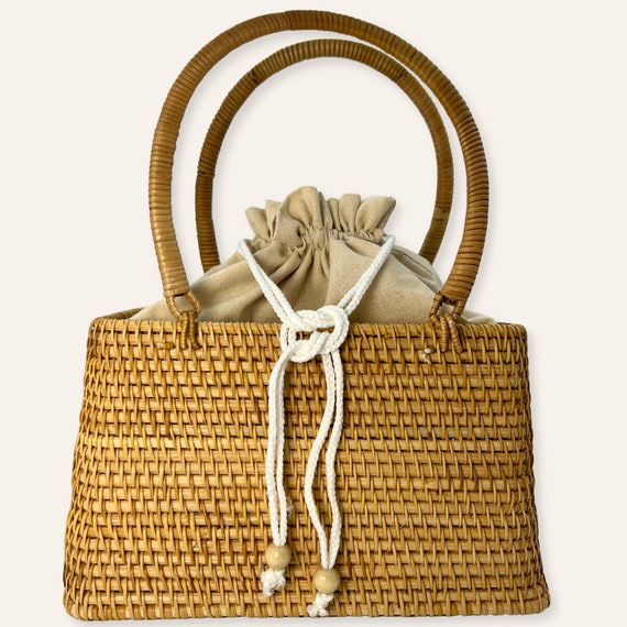 square rattan bag with handle -beige- Bali bag straw bag Boho summer  bag Boho crossbody purse