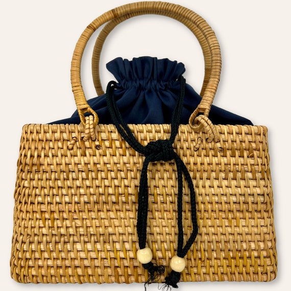 Buy Square Rattan Bag With Handle -blue- Bali Bag Straw Bag