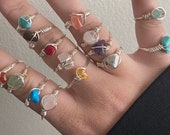 crystal wire rings stackable ring healing stone wire wrapped handmade crystal beaded ring