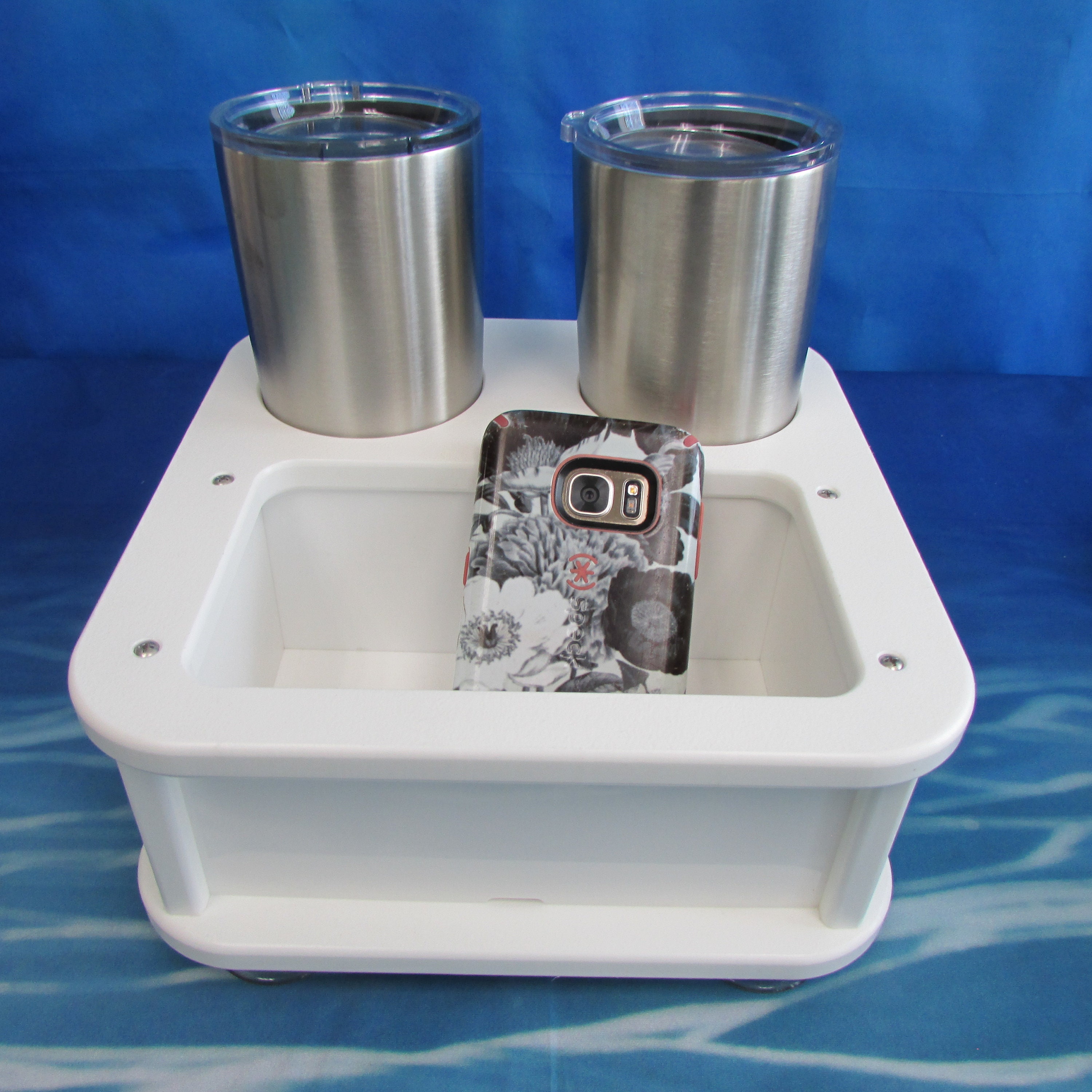 APF Marine Beverage Cup Holder W Storage Box Catch All Black or White 