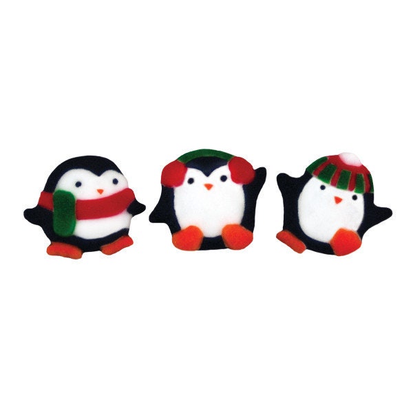 Edible Penguin Sugar Topper, Christmas Decoration, Playful Penguins Layon, Cake, Cupcake, Donut, Cake Pop, Holiday, Snow