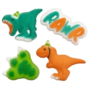 Edible Sugar Dinosaur Cupcake Toppers, Dinosaur Assortment, Cake Decorations, 8 Pieces, Donut, Cake Pop Layon