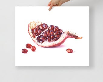 Fruit poster, Pomegranate art, Watercolor fruit painting, Botanical watercolor pomegranate print, Fruit wall art, Homegranate decor