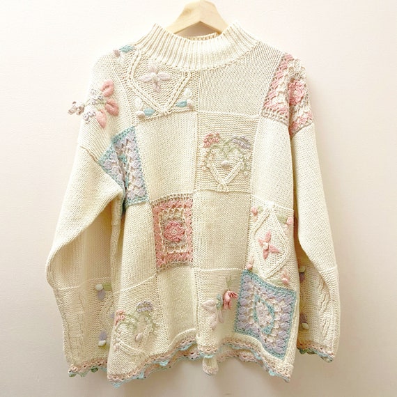 Vintage Grandma Crochet Knit Sweater