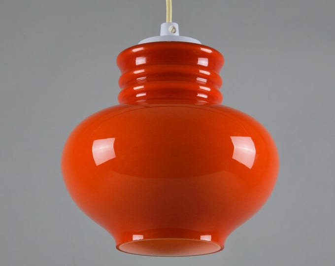 1970s Vintage Swedish Orange Cased Glass Pendant Lamp – Space Age Hanging Light.