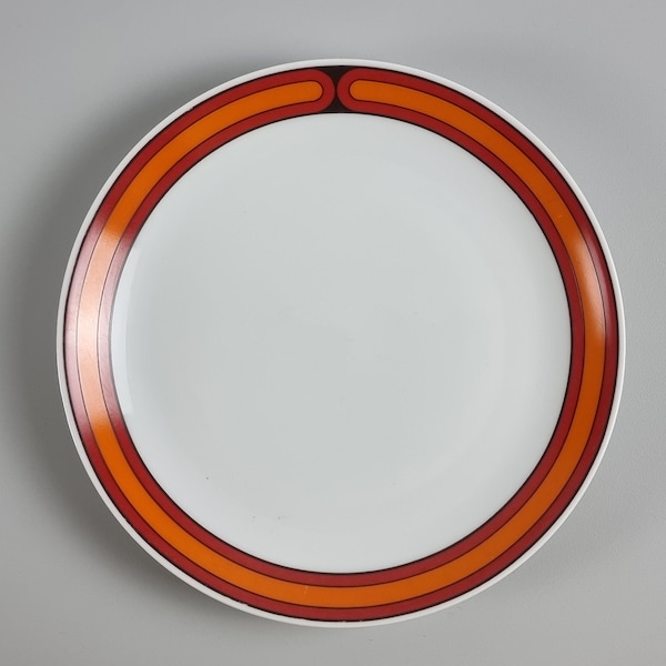 Space Age Design - Vintage ARZBERG Form 3000 Sicilia Ceramic Plate - Retro Striped Dish - Designed By Hans Theo Baumann, 1970s.