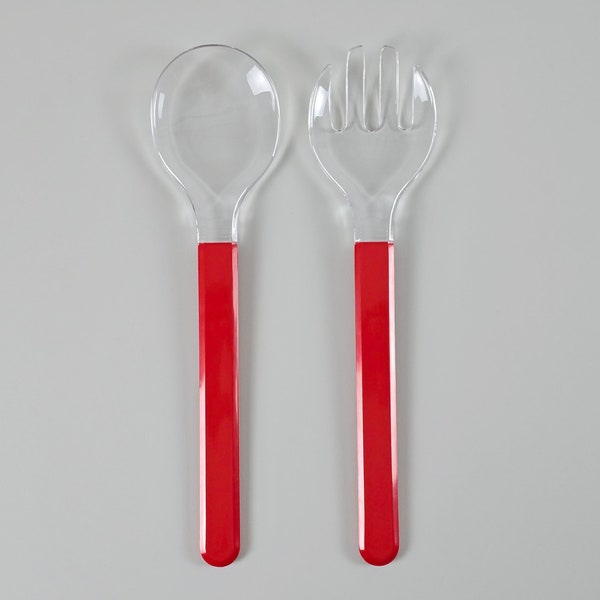 New In Box - Postmodern Design - Vintage BIESSE Linea Due Salad Spoons, Salad Serving Set - Designed By Pino Spagnolo, 1980s.