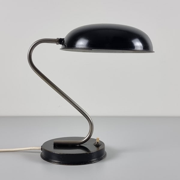 Lampada da tavolo vintage in stile Bauhaus con collo a forma di S - Lampada da scrivania moderna vintage della metà del secolo, anni '30.
