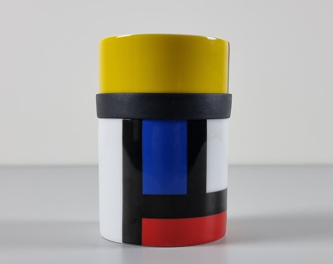 Contemporary Design • Vintage PO 'Ring Mondri' De Stijl Ceramic Vase By Frank Kerdil • Mondrian Ceramic Vase.