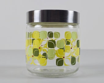 Space Age Design - Vintage BORMIOLI ROCCO Glass Container Jar, Storage Canister - Retro Tin Jar - Italy, 1970s.