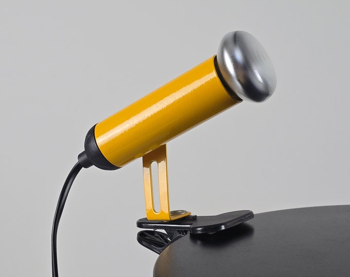 Mid Century Modern - Vintage Yellow Clamp Table Lamp, Clip-On Desk Spot Light - Holland, 1970s.
