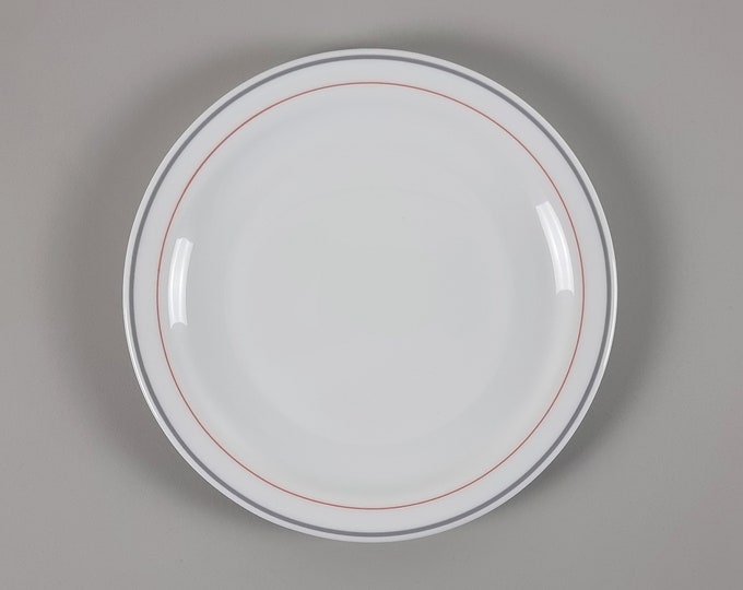 Space Age Design - Set Of 7 Vintage ARCOROC Ceramic Serving Plates - Retro Ceramic Striped Dishes Set - France, 1970s.