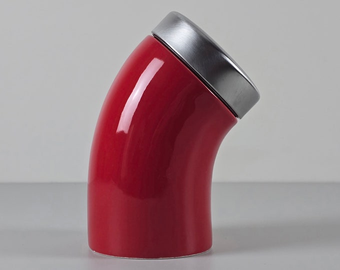 Contemporary Design - Vintage Red Ceramic Curved Container Jar, Storage Canister - Retro Ceramic Curved Jar - Holland, 1980s.