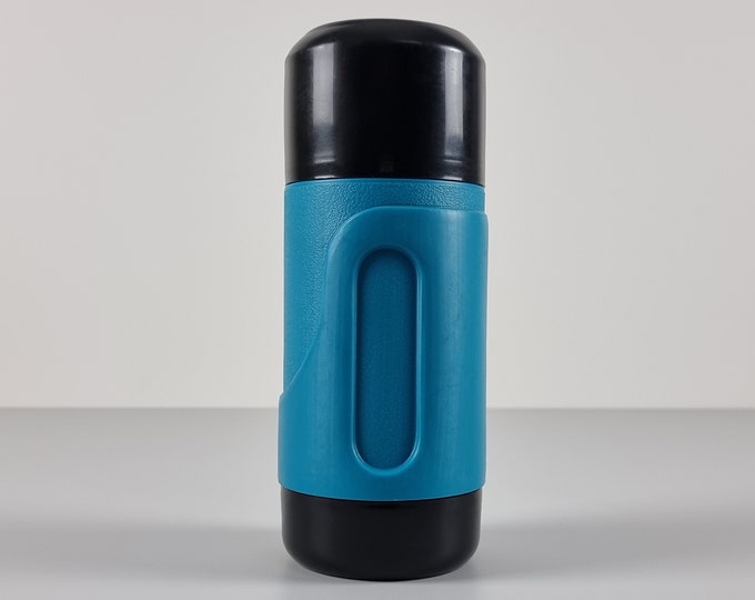 Space Age Design - Vintage Blue And Black Plastic Thermos Flask - Hot Cold Thermal Carafe - Germany, 1970s.