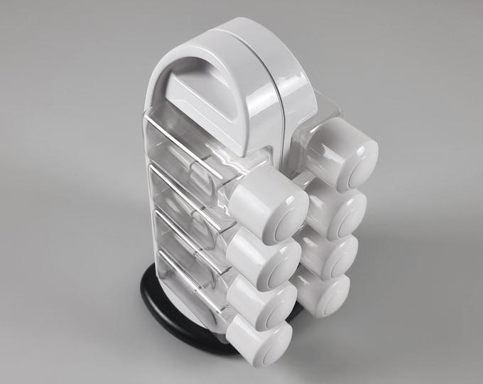 New In Box - Italian Modernism - Vintage BIESSE Casa White Plastic Spices Rack - Retro Kitchenware & Racks - Italy, 1990s.
