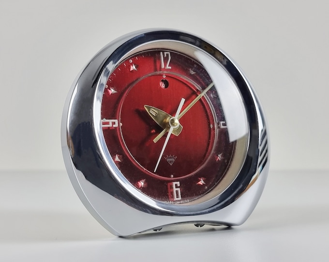 Mid Century Modern - Vintage DIAMOND Mechanical Table Alarm Clock - Space Age Clocks - China, 1970s.