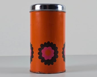 Mid Century Modern - Vintage BRABANTIA Patrice Orange Tin Canister - Retro Tin Jar - Holanda, 1969.