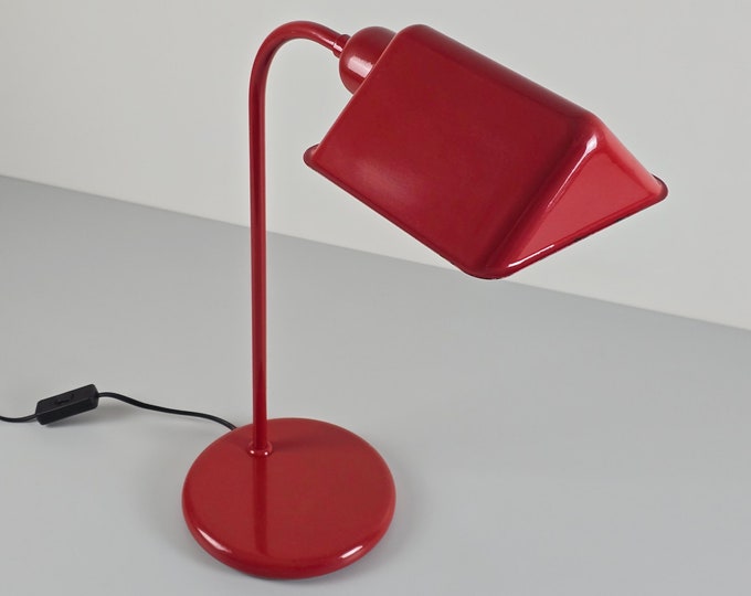 1980s Vintage KPM LEUCHTEN Red Metal Desk Lamp — German Industrial Utilitarian Desk Light.