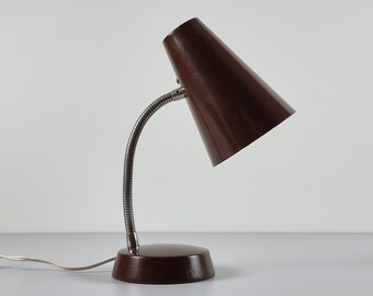 Mid Century Modern - Vintage Brown Metal Gooseneck Table Lamp - Vintage Space Age Desk Lamp - Holland, 1960s.