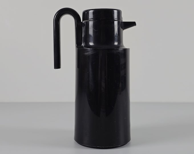 Postmodern Design - Vintage Black Plastic Thermos Flask - Memphis Design Hot Cold Thermal Carafe - Holland, 1988.