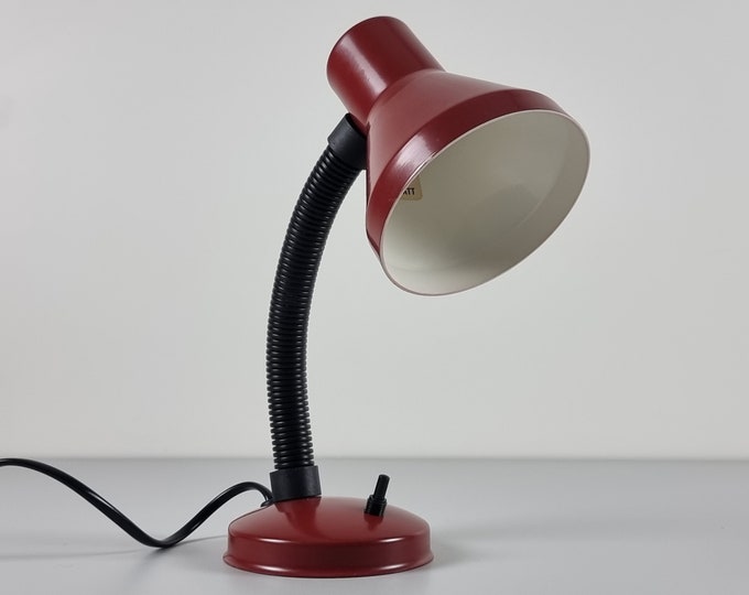 Postmodern Design - Vintage G & G Gramelsbacher Burgundy And Black Gooseneck Table Lamp - Retro Desk Lamp - Switzerland, 1980s.