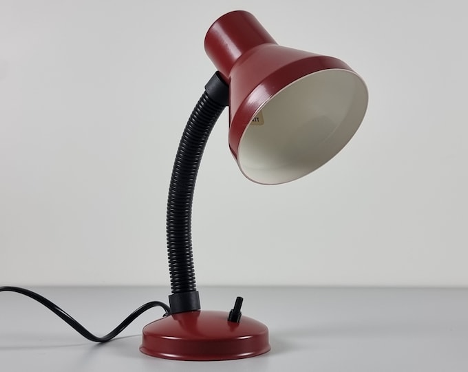 Mid-Century Modern - Vintage G&G Burgundy And Black Gooseneck Desk Lamp - Retro Adjustable FlexibleTable Lamp - Holland, 1980s.